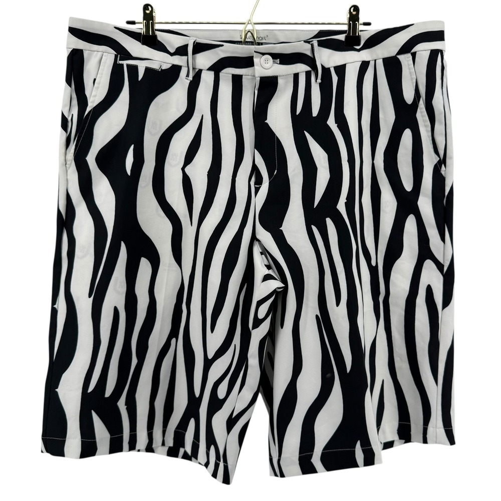 Lesmart‎ Mens Zebra Print Golf Shorts Black White Standard Fit Size 42 Spandex